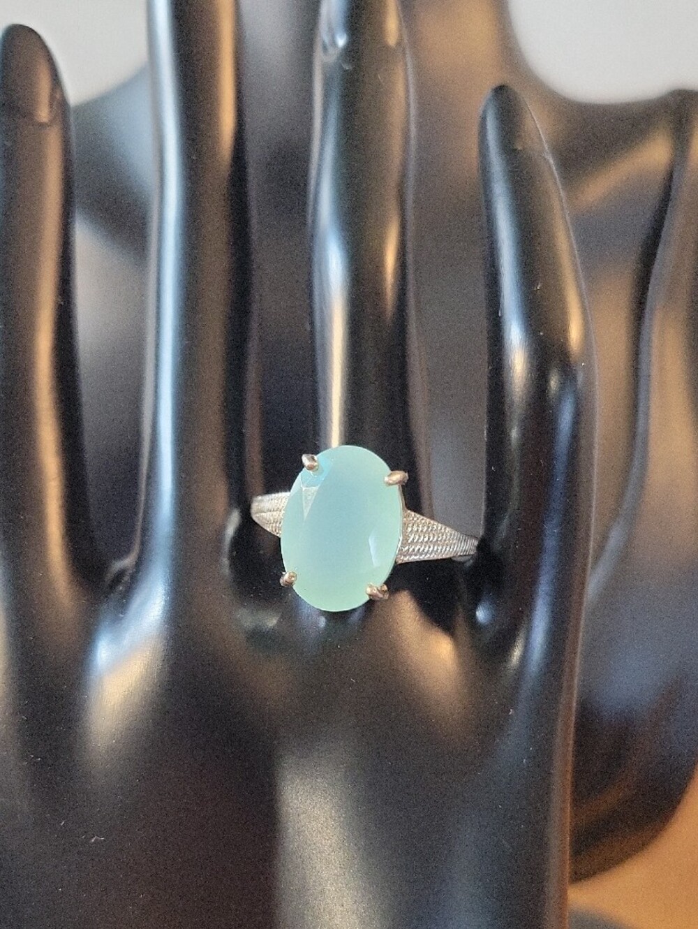 Sterling Silver 925 Blue Oval Chalcedony Ring - Women's Jewelry
